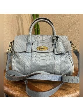 MULBERRY SMALL DUSTY SLATE BLUE PHYTON LEATHER BAYSWATER